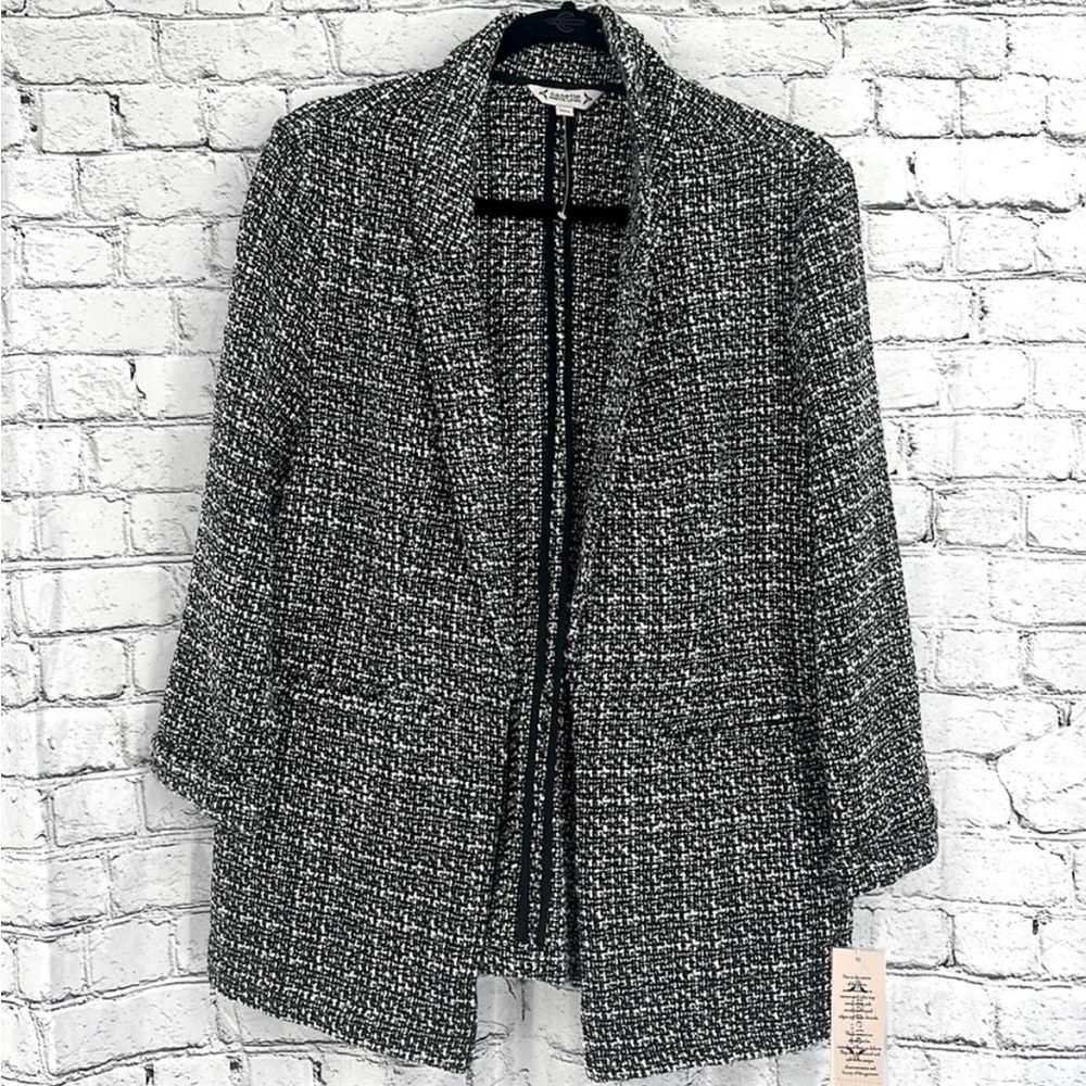 Nanette Lepore Black White Textured Tweed Open Blazer 80’s 90’s Size Medium
